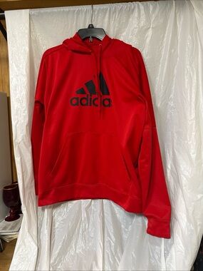 adidas Red Hoodie with Black Logo - Men's Pullover size XL